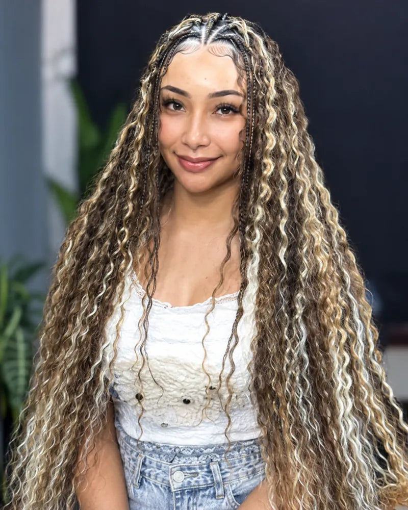 Model wearing Sunzol Beach Curls in colour Mixed-color look