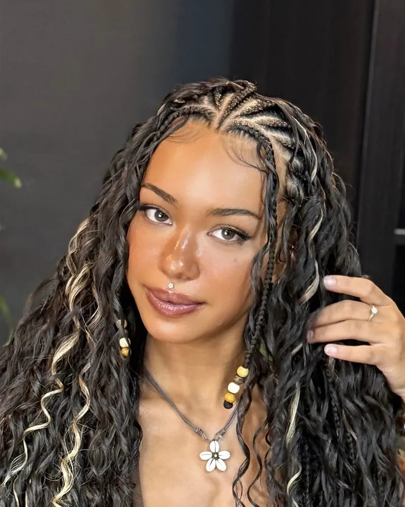 Model wearing Sunzol Brazilian Curls in colour 4