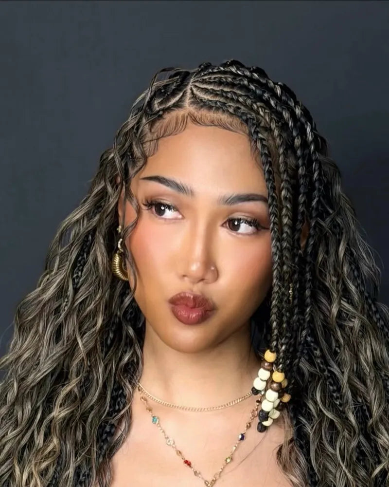 Model wearing Sunzol Brazilian Curls in colour Styling inspiration