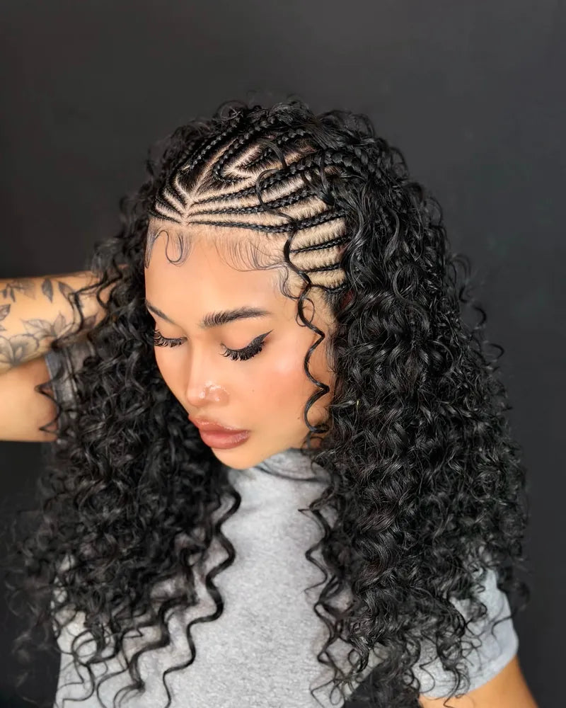 Model wearing Sunzol Deep Wave Curls in colour 1B